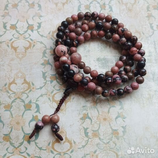 Буддийские четки Мала из родонита, 108 бусин