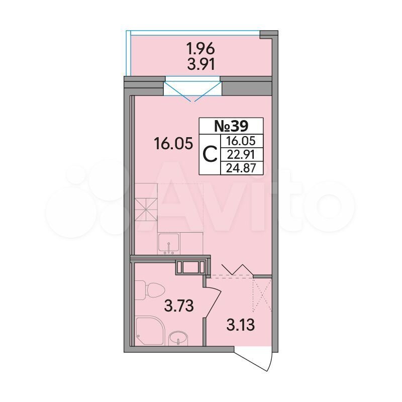 Квартира-студия, 24,9 м², 7/8 эт.