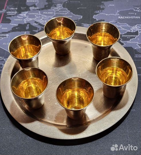 Коньячный набор мельхиор посеребрение позолочение