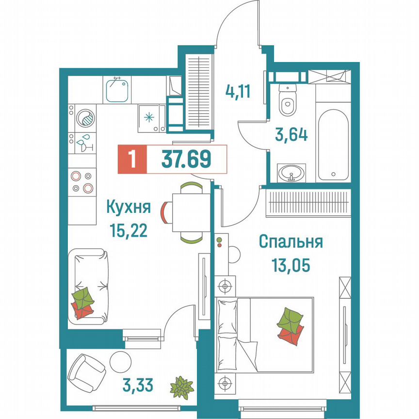 1-к. квартира, 37,7 м², 11/18 эт.