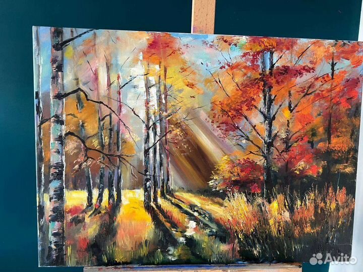 Картина маслом на холсте осень березки