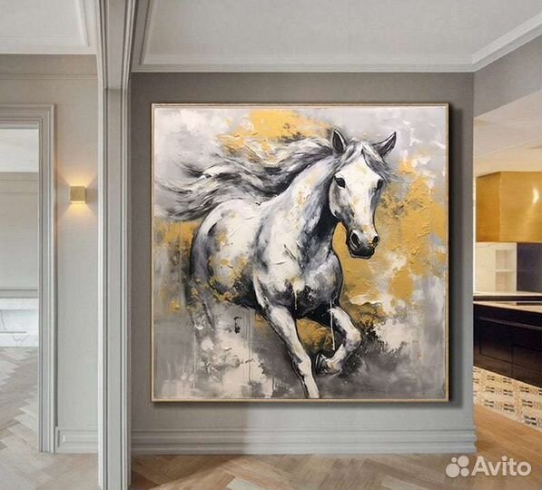 Большая картина маслом в интерьер Бегущий скакун