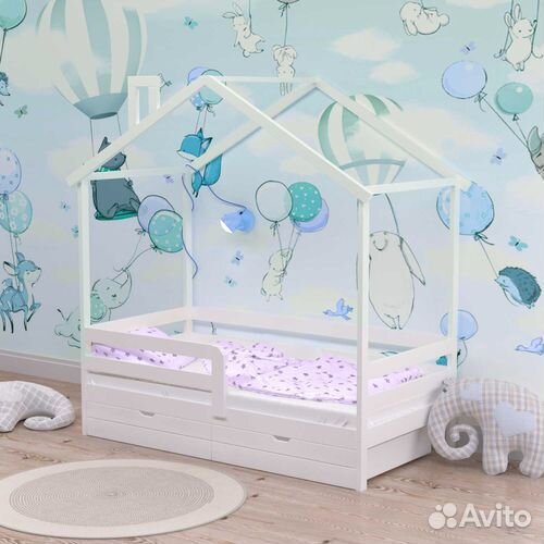 Кроватка Теремок из массива детская с бортиком