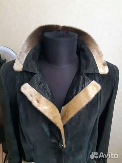 Кожаный тренч с мехом,новый,Италия