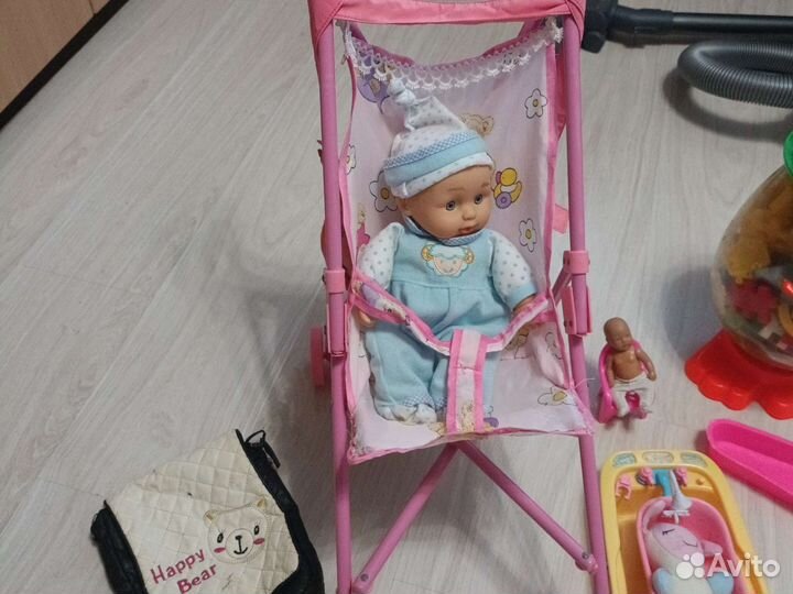 Пупс, коляска, ванночка, конструктор. Игрушки