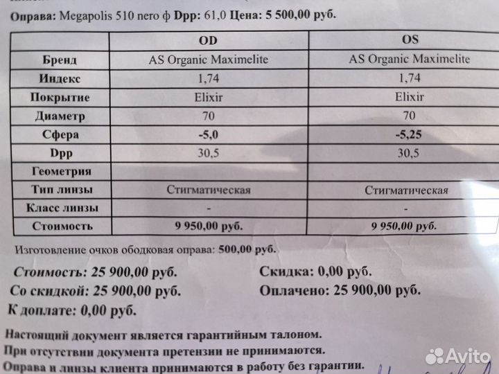 Очки -5.00, -5.25