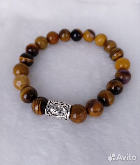 Браслет со змеевиком, моховым агатом и руной Отал