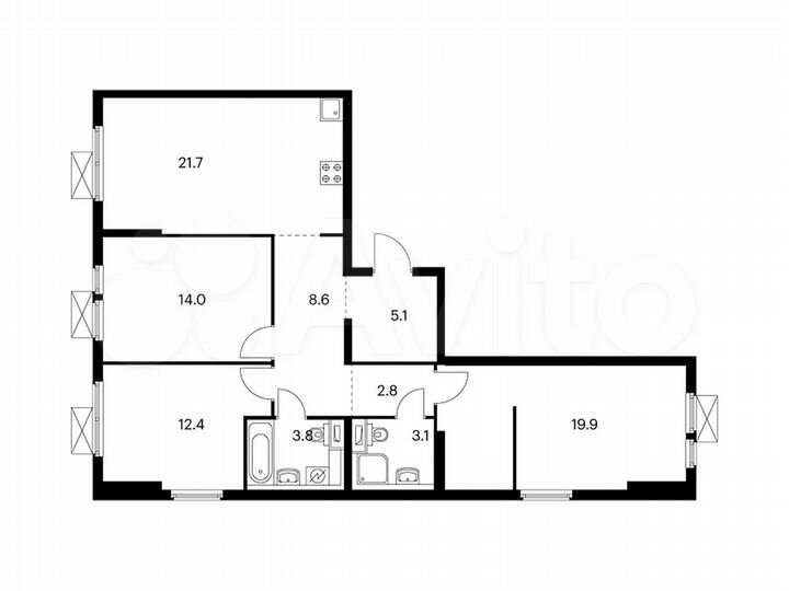 3-к. квартира, 91,4 м², 5/15 эт.