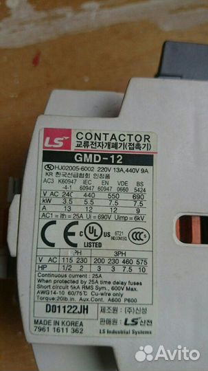 Контактор GMD-12,MC-12b, Siemens Sirius 3RT20161BB