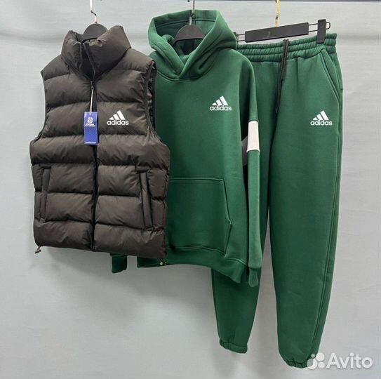 Мужской флисовый спортивный костюм Adidas тройка