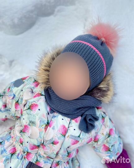 Зимняя шапка и шарф для девочки, 46-48
