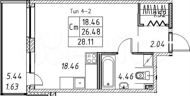Квартира-студия, 27 м², 3/12 эт.