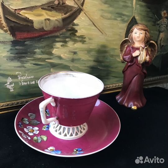 Чайная пара на греческой ножке Кузнецов фарфор