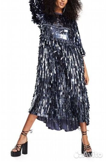 Темно-синее oversized-платье с пайетками ASOS