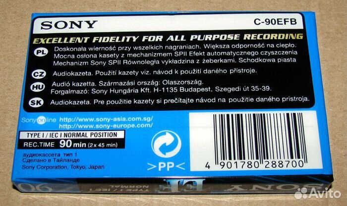Аудиокассета Sony EF 90 новая запечатанная