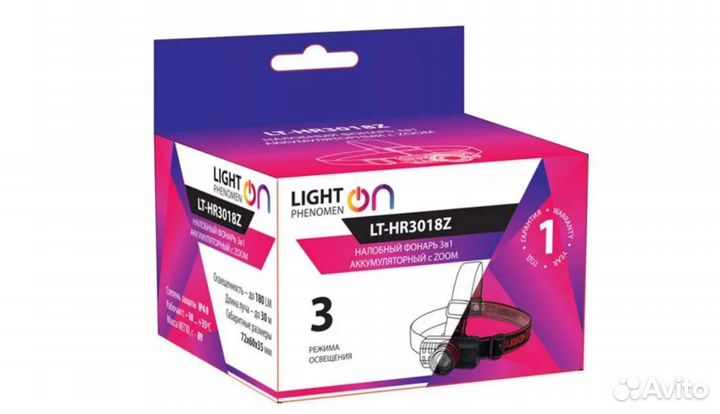 Налобный фонарь 3в1 аккумуляторный с zoom(33636)