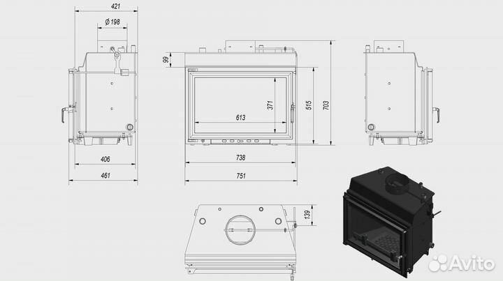 Каминная топка wiktor/PW/12/W диаметр дымохода: 20