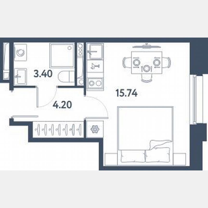 Апартаменты-студия, 23,3 м², 15/16 эт.