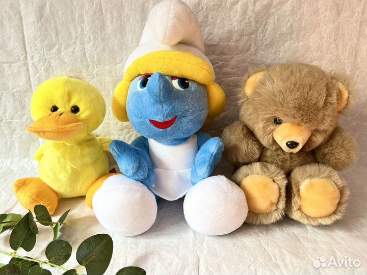 Мягкие игрушки медведь смурфета утка