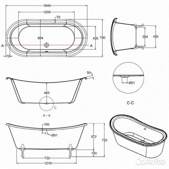 Ванна Burlington Bateau T10F+L1C
