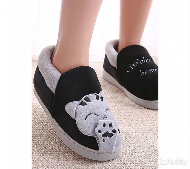 Тапочки Funfur Кот Серый с задником 44-45 Черный