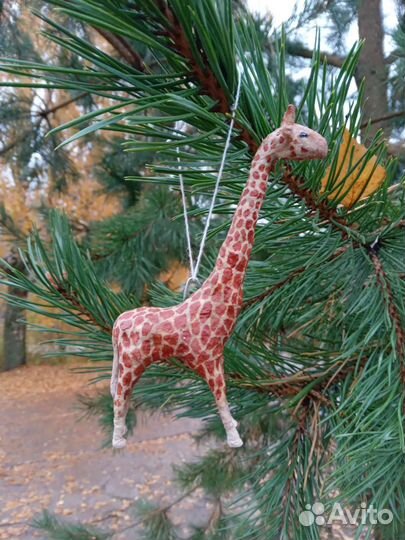 Ватная елочная игрушка жираф