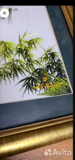 Старинная картина шёлком 18 век