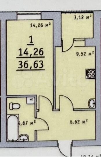 1-к. квартира, 36,9 м², 3/6 эт.