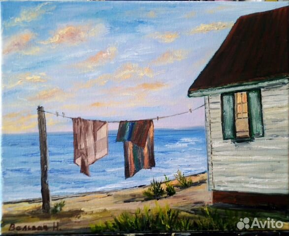 Дом у моря. Картина маслом на холсте