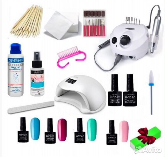 Набор для ногтей с гель-лаками, гибридной лампой S