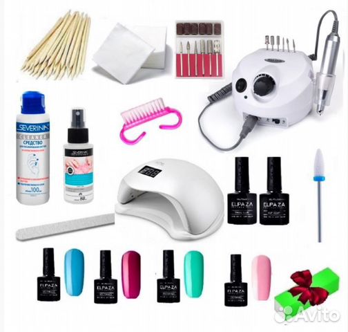 Набор для ногтей с гель-лаками, гибридной лампой S