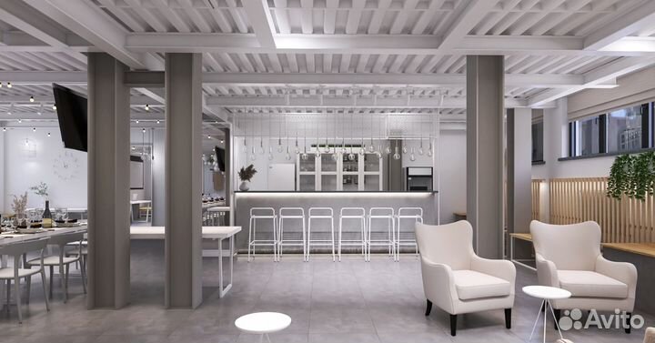 Аренда белого лофта с баром