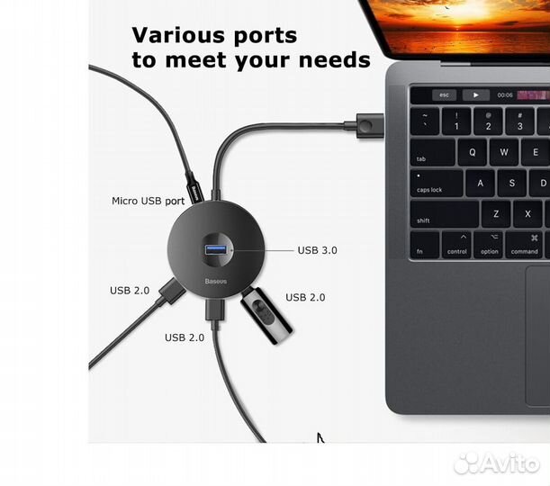 HUB USB-C Baseus Round Box 4 USB-A Новый