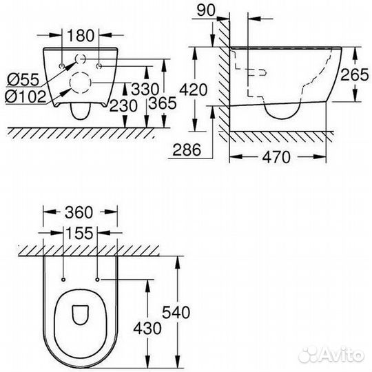 3957100H Essence Ceramic Унитаз подвесной, альпин