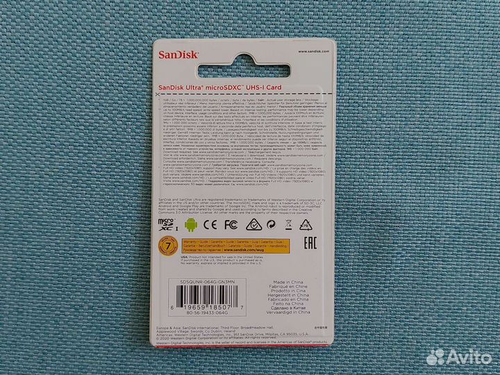 Карта памяти SanDisk Ultra 64 GB