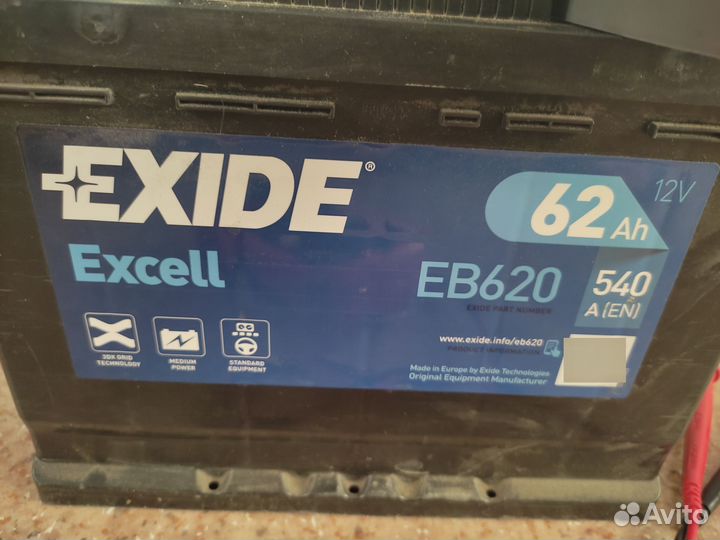 Аккумулятор Exide Excell 62 Ah 540 A EB620