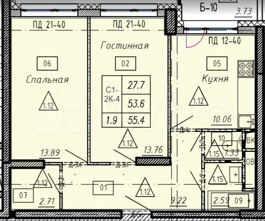 2-к. квартира, 55,4 м², 18/18 эт.