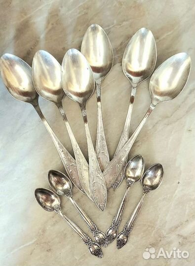 Набор: 6 мельхиоровых столовых и 4 кофейных ложек