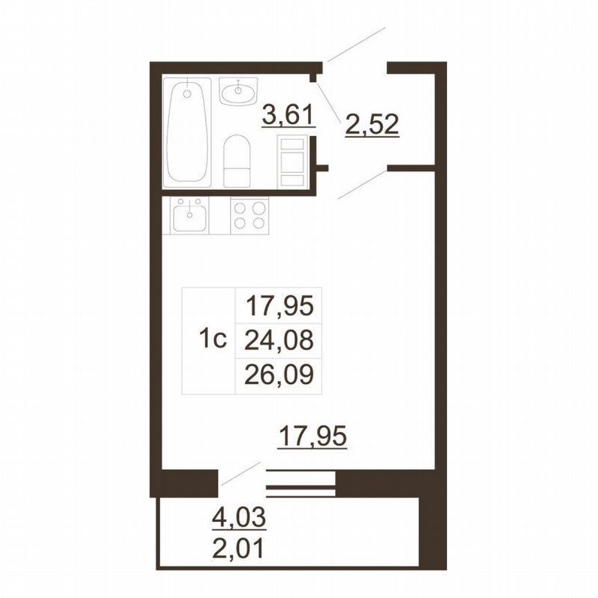 Квартира-студия, 26,1 м², 4/6 эт.