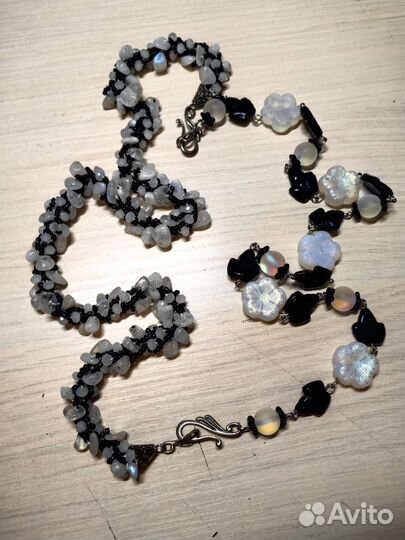 Комплект Колье ожерелье, серьги с лунным камнем