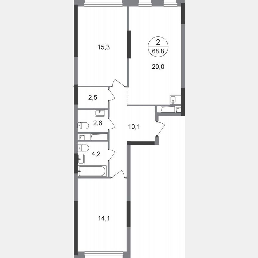 2-к. квартира, 68,8 м², 8/17 эт.