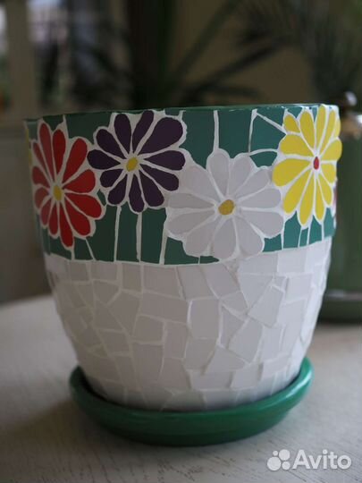 Горшок кашпо для растений ручная работа мозаика