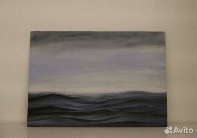 Картина маслом пейзаж море серые тона