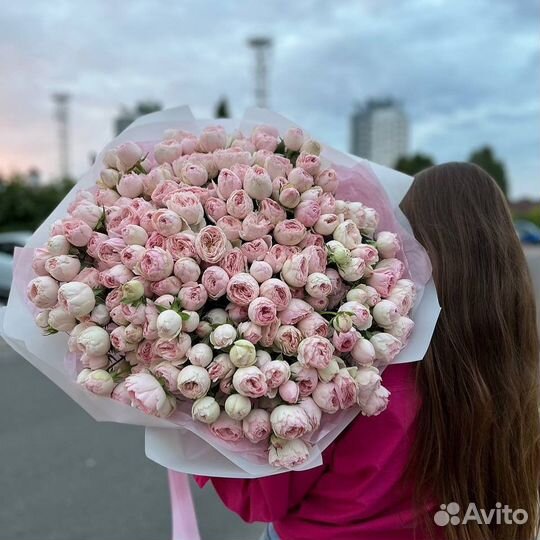 Кустовые розы пионовидные букеты цветы доставка