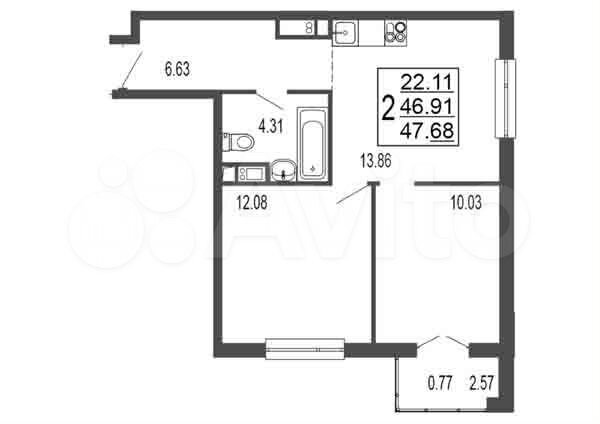 2-к. квартира, 46,9 м², 11/17 эт.