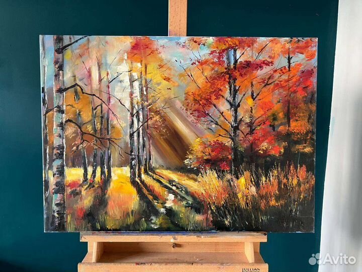 Картина маслом на холсте осень березки