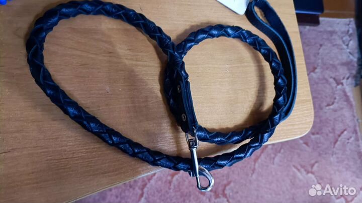 Плетёный кожаный новый поводок (плетение кнут)