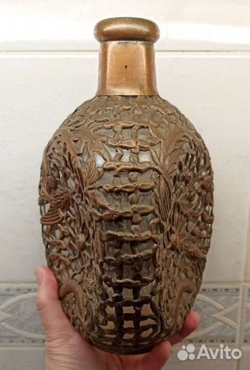 Бутылка, графин, штоф в латунной оплетке, Китай