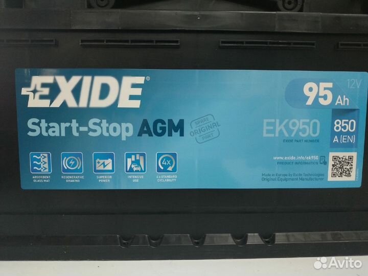 Аккумулятор 95Ач Exide 850A EK950 AGM start-stop