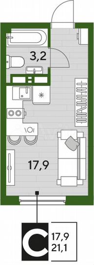 Квартира-студия, 21,1 м², 10/16 эт.